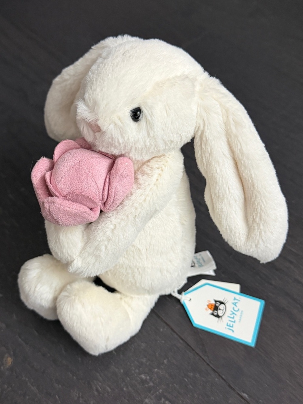 BNWT RARE Jellycat Bashful Bunny ‘Peony' Holding Pink Flower stuffed cute toy